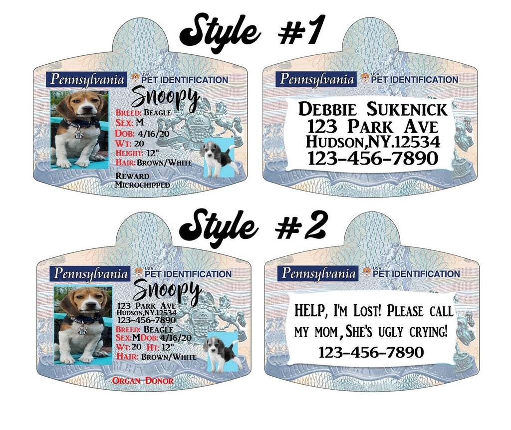 Pennsylvania Drivers License Pet Dog ID tags Personalized Pet ID Tag  aluminum