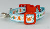 Ocean Life cat or small dog collar 1/2" wide adjustable handmade bell leash - Furrypetbeds
