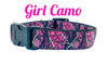 Camo dog collar handmade adjustable buckle 1" wide or leash Girly Pink Petcollarshandmade