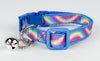 Rainbow cat & small dog collar 1/2" wide adjustable buckle handmade bell leash - Furrypetbeds