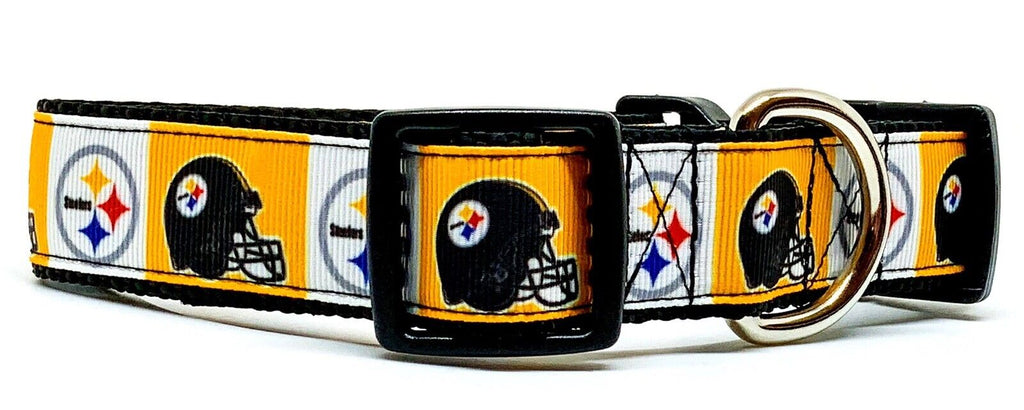 Steelers dog collar handmade adjustable buckle football 1 or 5/8 wide or  leash