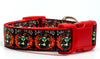Day of the Dead dog collar handmade adjustable buckle collar 1" wide or leash - Furrypetbeds