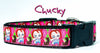 Chucky dog collar handmade adjustable buckle 1" wide or leash Horror pink Petcollarshandmade