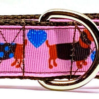 Dachshund dog collar handmade adjustable buckle collar 1" wide leash girly pink Petcollarshandmade