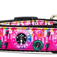 Starbucks coffee dog collar handmade adjustable buckle 1"or 5/8" wide or leash