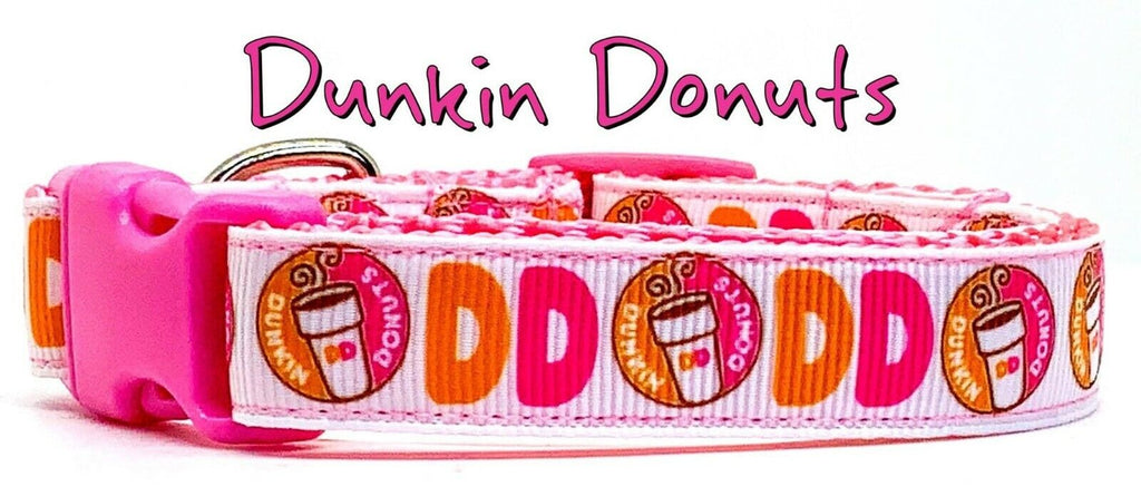 Dunkin Donuts Dog collar handmade adjustable buckle 5/8" & 1/2" wide or leash