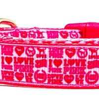 I Love Pink dog collar handmade adjustable buckle collar 5/8" wide or leash Petcollarshandmade