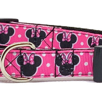 Minnie mouse Dog collar handmade adjustable buckle collar 5/8"wide or leash Petcollarshandmade