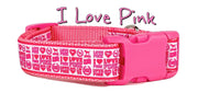 I Love Pink dog collar handmade adjustable buckle 1" or 5/8" wide or leash