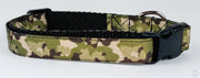 Camo dog collar handmade adjustable buckle collar 5/8" wide or leash fabric Petcollarshandmade