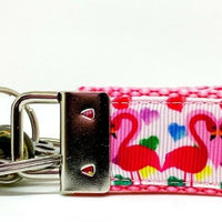 Pink Flamingo Key Fob Wristlet Keychain 1"wide Zipper pull Camera strap handmade