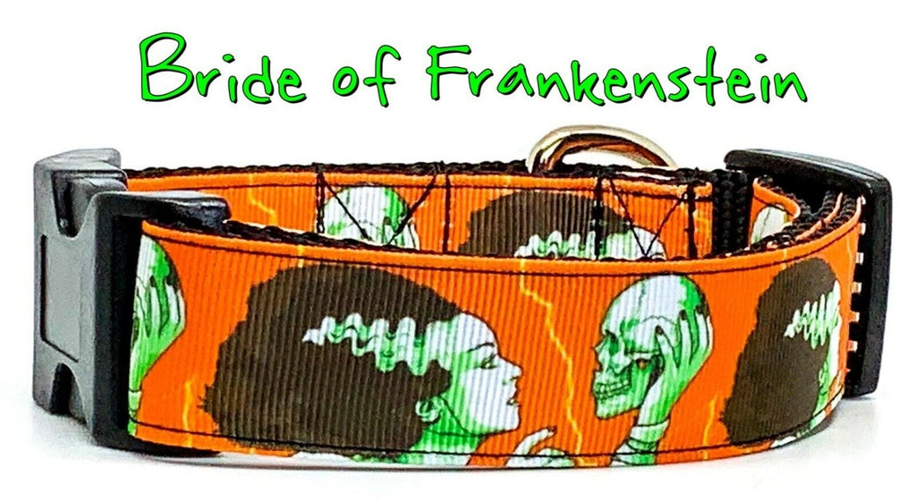 Bride of Frankenstein dog collar handmade adjustable buckle 1" wide or leash