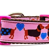 Dachshund dog collar handmade adjustable buckle collar 1" wide leash girly pink Petcollarshandmade