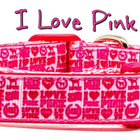 I Love Pink dog collar handmade adjustable buckle collar 5/8" wide or leash Petcollarshandmade