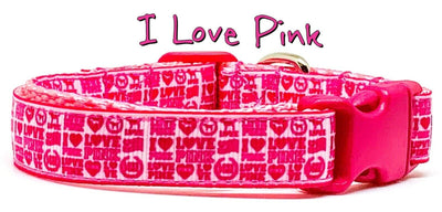 I Love Pink dog collar handmade adjustable buckle collar 5/8