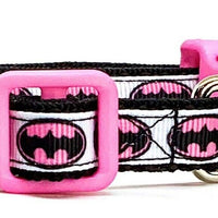 Batgirl cat or small dog collar 1/2" wide adjustable handmade bell or leash pink