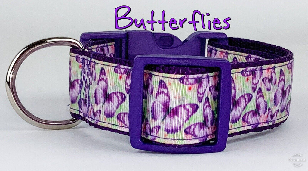 Butterflies dog collar handmade adjustable buckle collar 1" wide or leash Petcollarshandmade