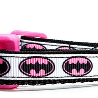 Batgirl cat or small dog collar 1/2" wide adjustable handmade bell or leash pink