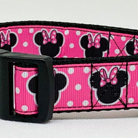 Minnie mouse Dog collar handmade adjustable buckle collar 5/8"wide or leash Petcollarshandmade