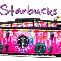 Starbucks coffee dog collar handmade adjustable buckle 1"or 5/8" wide or leash