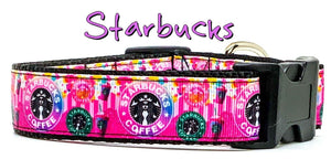 Starbucks coffee dog collar handmade adjustable buckle 1"or 5/8" wide or leash