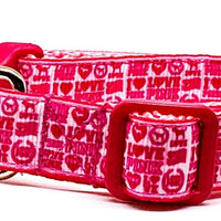 I Love Pink dog collar handmade adjustable buckle collar 5/8" wide or leash Petcollarshandmade