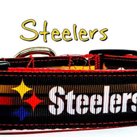 Steelers dog collar handmade adjustable buckle football 1" or 5/8" wide or leash