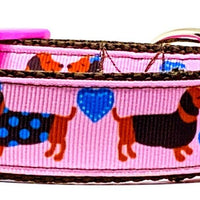 Dachshund dog collar handmade adjustable buckle collar 1" wide leash girly pink Petcollarshandmade