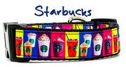 Starbucks coffee dog collar handmade adjustable buckle collar 1" wide or leash