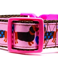 Dachshund dog collar handmade adjustable buckle collar 1" wide leash girly pink Petcollarshandmade