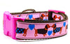 Dachshund dog collar handmade adjustable buckle collar 1" wide leash girly pink Petcollarshandmade