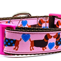 Dachshund dog collar handmade adjustable buckle collar 1" wide leash girly pink Petcollarshandmade