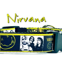 Nirvana dog collar Rock N Roll handmade adjustable buckle 1" wide or leash Petcollarshandmade