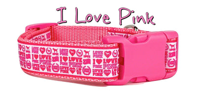 I Love Pink dog collar handmade adjustable buckle 1