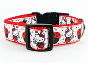 Hello Kitty dog collar handmade adjustable buckle collar 1" wide or leash Petcollarshandmade