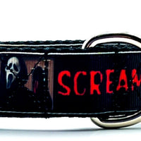 Scream dog collar handmade adjustable buckle collar 1" wide or leash horror