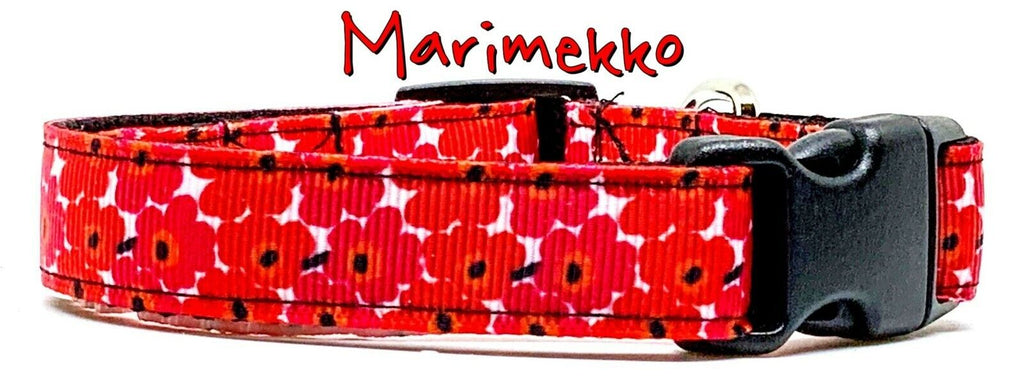 Marimekko Flowers dog collar handmade adjustable buckle collar 5/8" wide narrow Petcollarshandmade