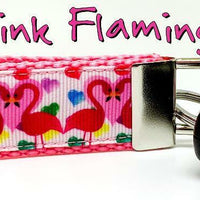 Pink Flamingo Key Fob Wristlet Keychain 1"wide Zipper pull Camera strap handmade