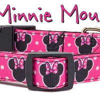 Minnie mouse Dog collar handmade adjustable buckle collar 5/8"wide or leash Petcollarshandmade