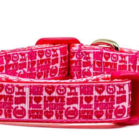 I Love Pink dog collar handmade adjustable buckle collar 5/8" wide or leash Petcollarshandmade