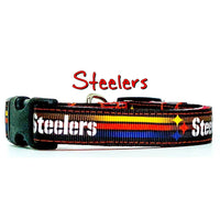 Steelers dog collar handmade adjustable buckle football 1" or 5/8" wide or leash