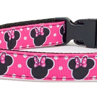 Minnie mouse Dog collar handmade adjustable buckle collar 5/8"wide or leash Petcollarshandmade