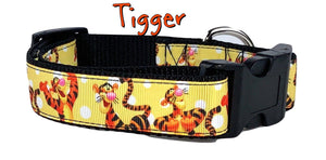 Tigger Winnie the Poo dog collar Handmade adjustable buckle 1" wide or leash Petcollarshandmade