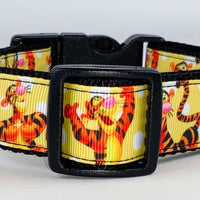 Tigger Winnie the Poo dog collar Handmade adjustable buckle 1" wide or leash Petcollarshandmade