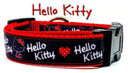 Hello Kitty dog collar, handmade adjustable, buckle collar 1" wide or leash Petcollarshandmade