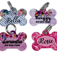 Pet ID Tag WildFlowers Personalized Custom Double Sided Pet Tag w/name & number - Furrypetbeds