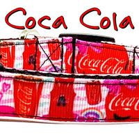 Coca Cola Dog collar handmade adjustable buckle collar 5/8" wide leash fabric Petcollarshandmade