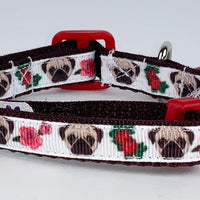 Pugs cat or small dog collar 1/2" wide adjustable handmade bell Or leash