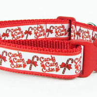 Candy Cane dog collar handmade adjustable buckle collar 1"wide or leash Xmas