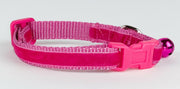 Pink Velvet cat & small dog collar 1/2" wide adjustable handmade bell leash - Furrypetbeds